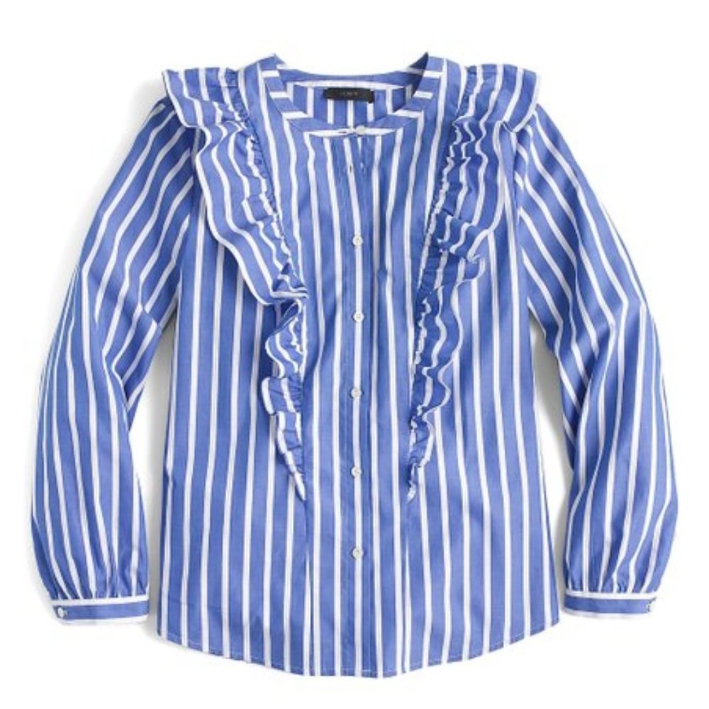 ✨Last Call✨ J. Crew Stripe Ruffle Button Down Blouse